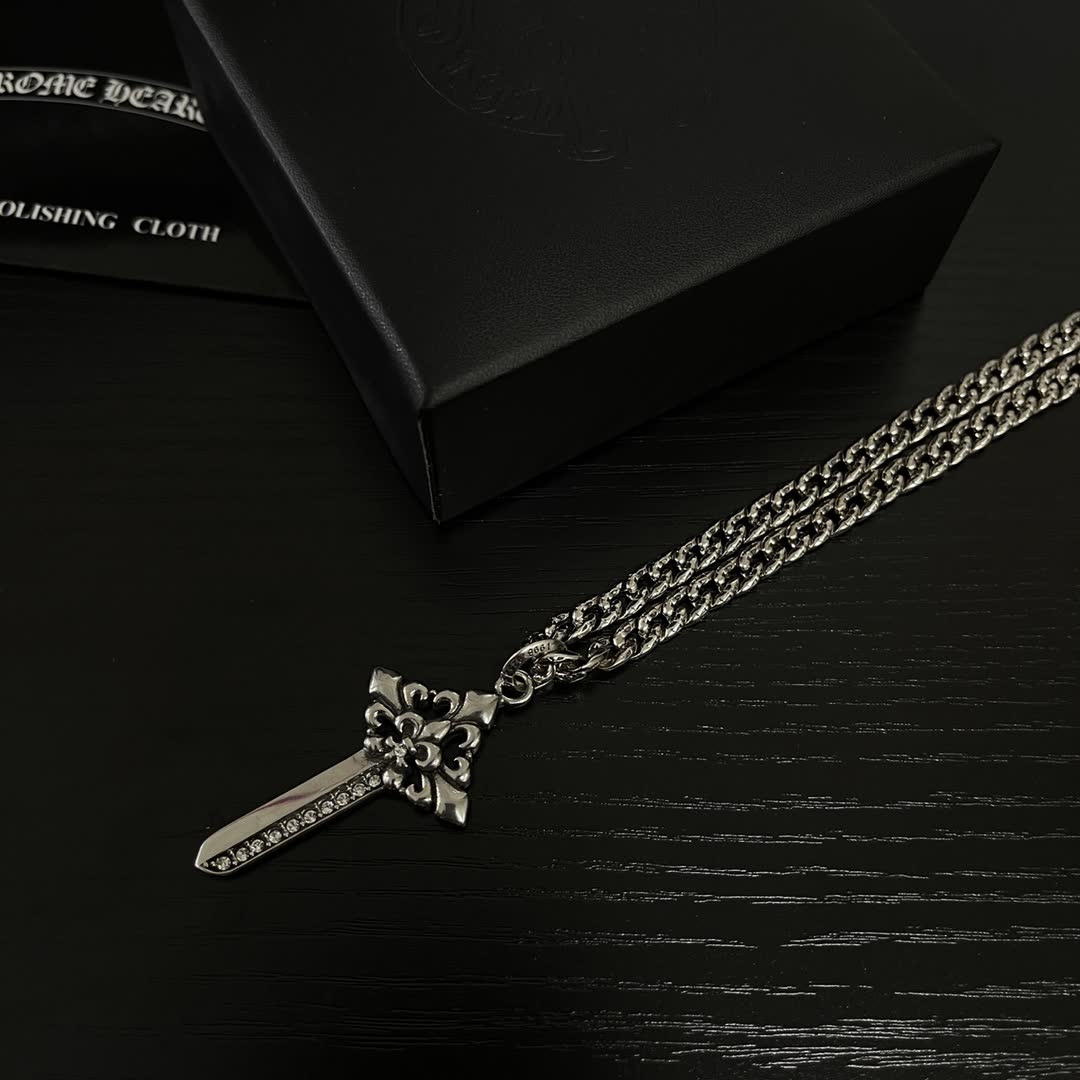 Chrome Hearts Silver Cross Pendant Necklace